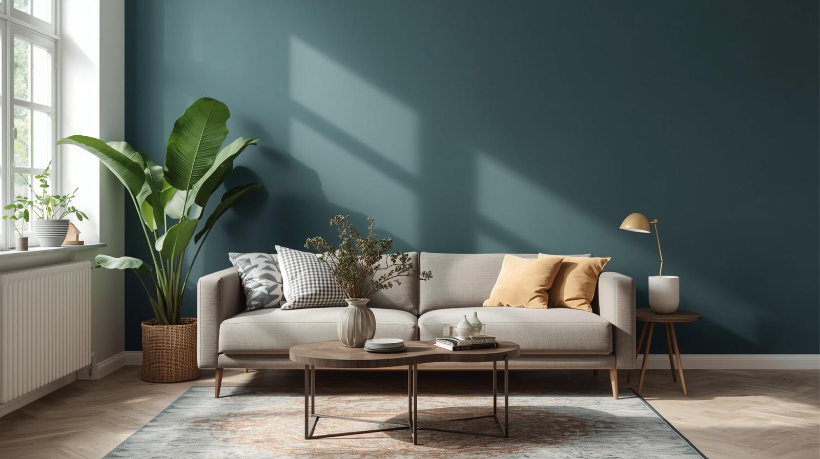 Chambre moderne avec peinture murale bleu-vert inspirée de l'océan, tendance décoration 2026, posée par un peintre à Biarritz (64).