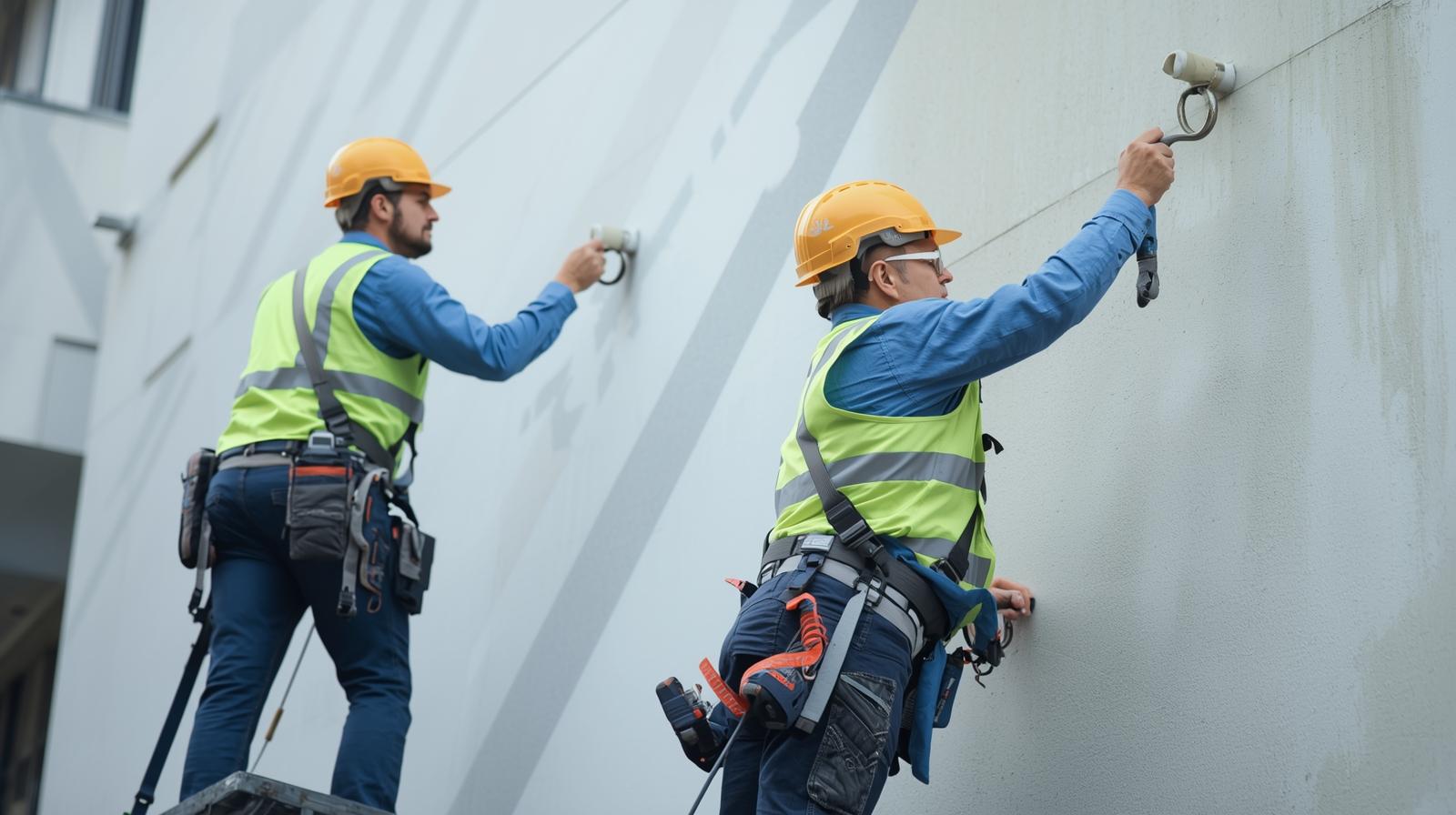 rtisan peintre de Peinture 40-64 travaillant en toute sécurité sur échafaudage pour la peinture extérieure d'une maison à Mont-de-Marsan.