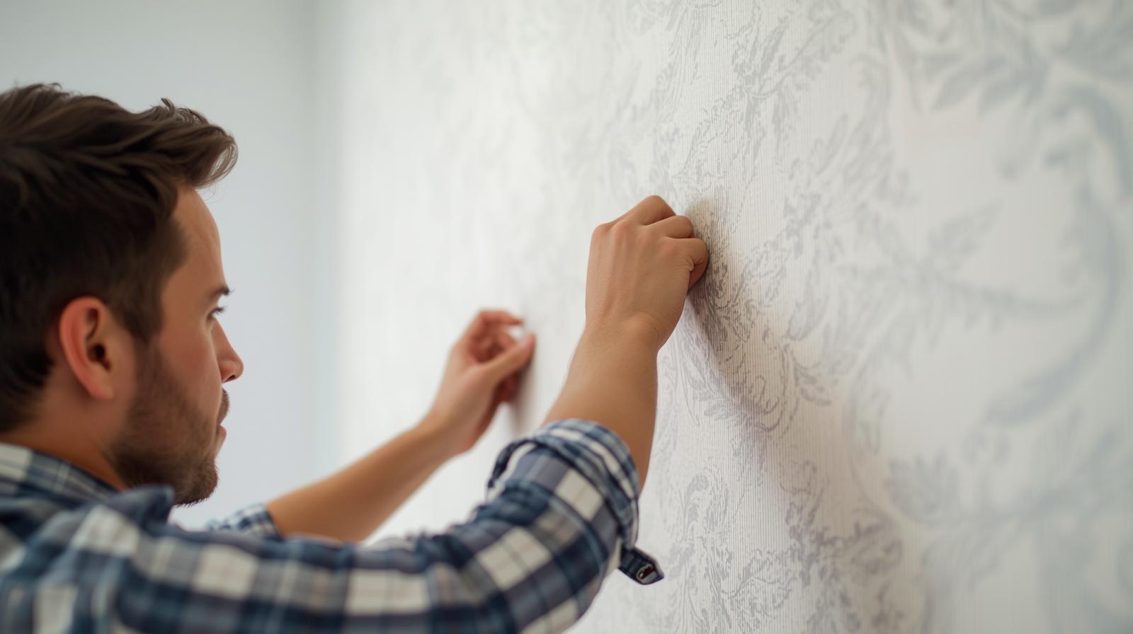 Pose de papier peint texturé dans une chambre à coucher à Mont-de-Marsan, décoration intérieure par Artisan Peintre 40 & 64.