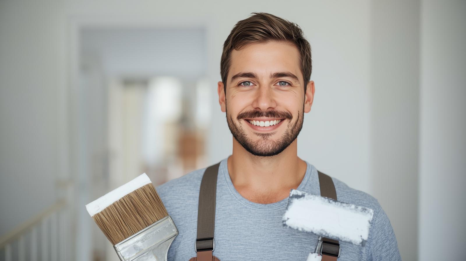 Artisan peintre de l'entreprise Peinture 40-64 en plein travail de finition intérieure dans une maison landaise près de Dax.