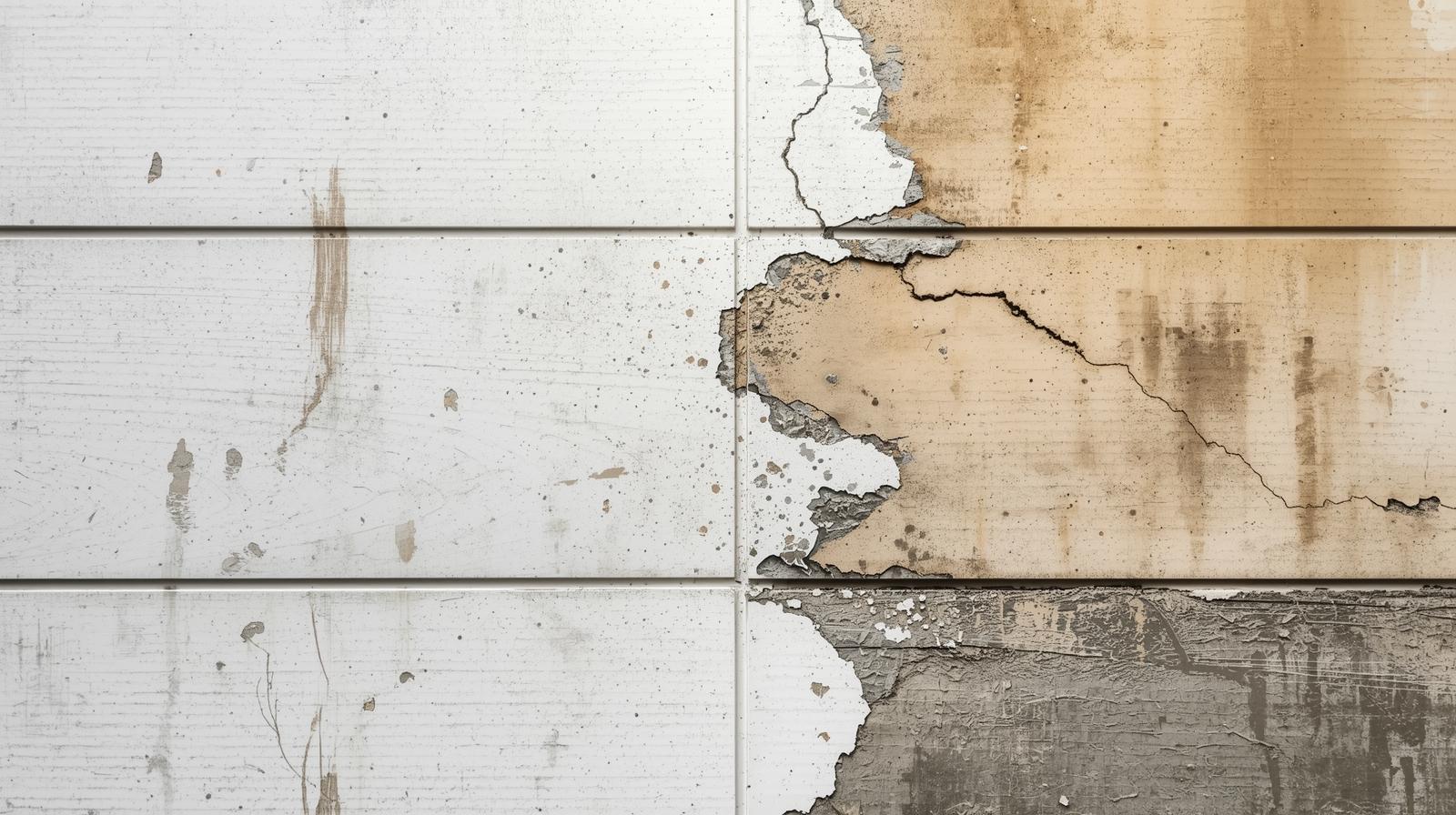 Signe d'usure d'un enduit extérieur avec décollement de peinture, nécessitant une remise à neuf par un artisan peintre professionnel.