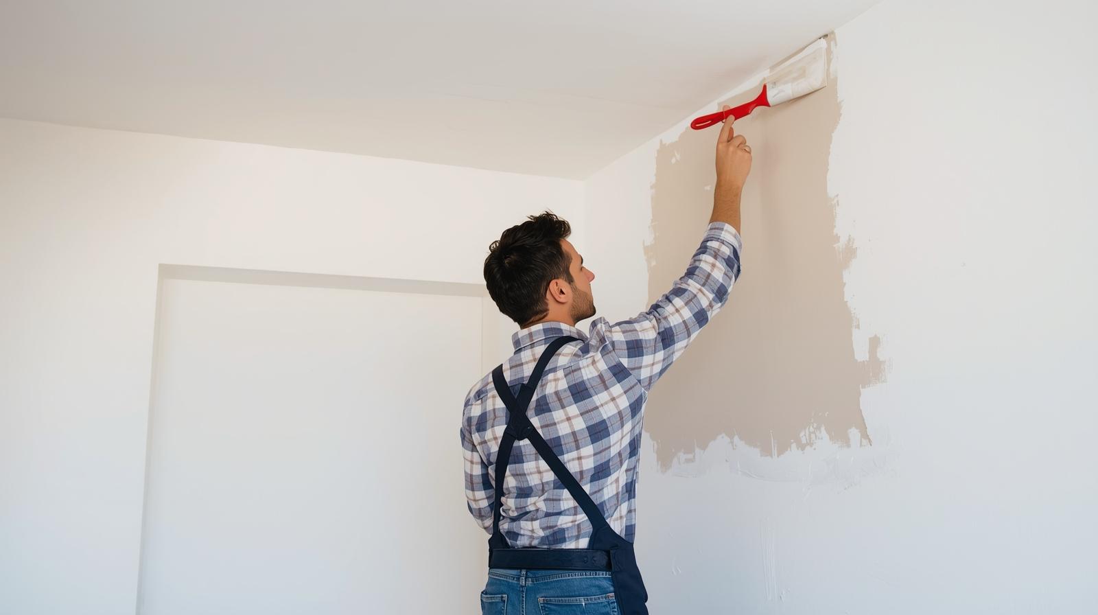 Gros plan sur une application de peinture à la chaux texturée réalisée par un artisan peintre à Biarritz, effet minéral haut de gamme.