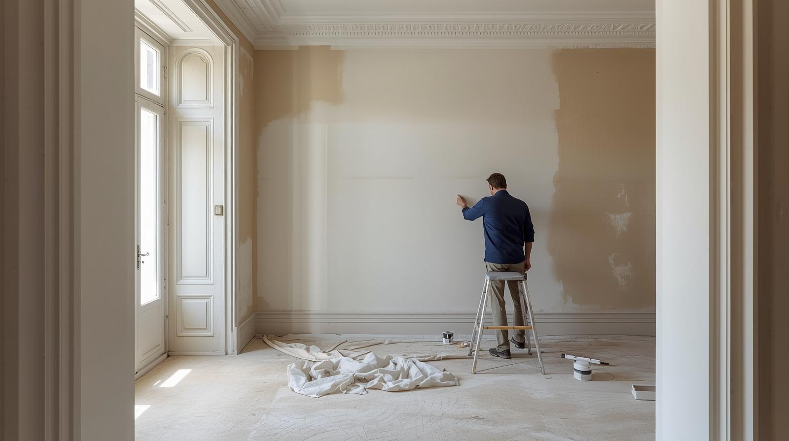 Finition de peinture mate et naturelle dans une chambre à coucher à Biarritz, ambiance épurée et lumineuse.