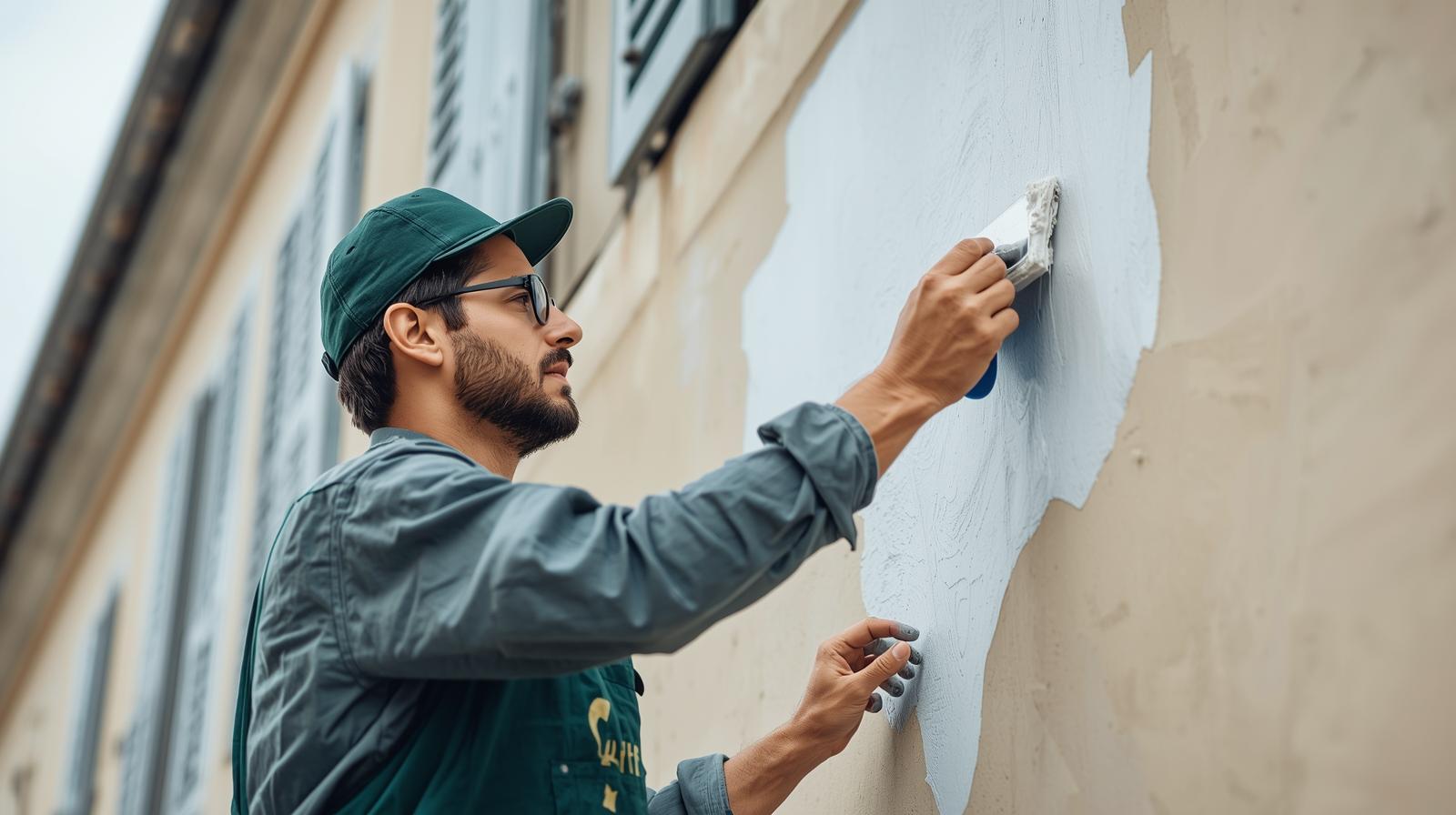 Artisan peintre effectuant le lissage et le ponçage d'un mur avant peinture pour une finition impeccable à Labenne.