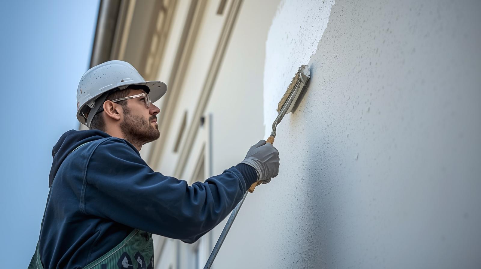 Artisan Peintre à Labenne réalisant le ravalement de façade d'une maison à Labenne-Océan pour protéger les murs contre l'air salin.
