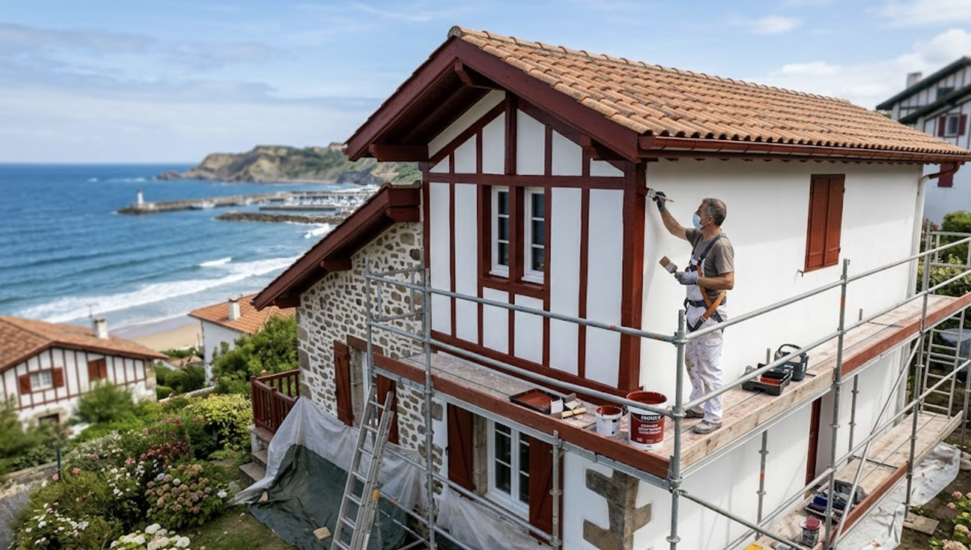 Artisan Peintre Saint-Jean-de-Luz Maison traditionnelle de style labourdin face à l'océan Atlantique avant l'intervention d'un artisan peintre à Saint-Jean-de-Luz