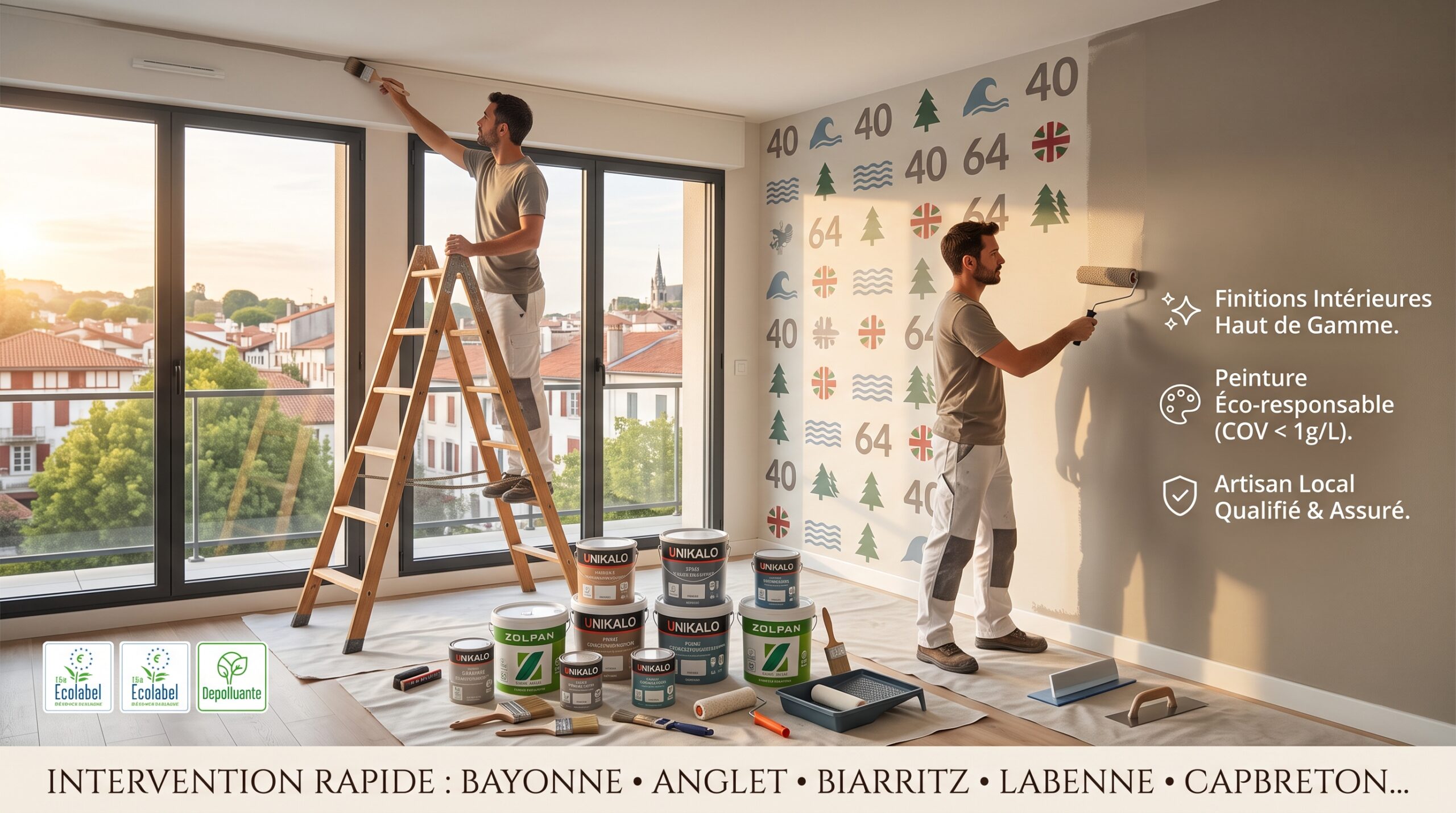 Peintre en Bâtiment à Bayonne : Illustration avant/après de travaux de peinture intérieure haut de gamme et éco-responsable dans une maison à Bayonne par un artisan expert.