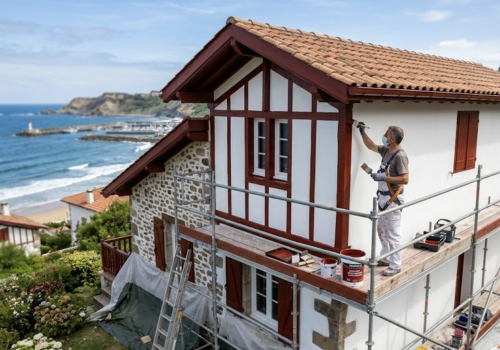 Artisan Peintre Saint-Jean-de-Luz Maison traditionnelle de style labourdin face à l'océan Atlantique avant l'intervention d'un artisan peintre à Saint-Jean-de-Luz